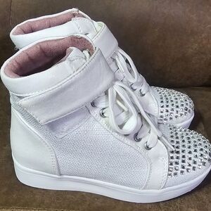 Lauren Lorraine White and Silver Kids High-Top Sneakers
